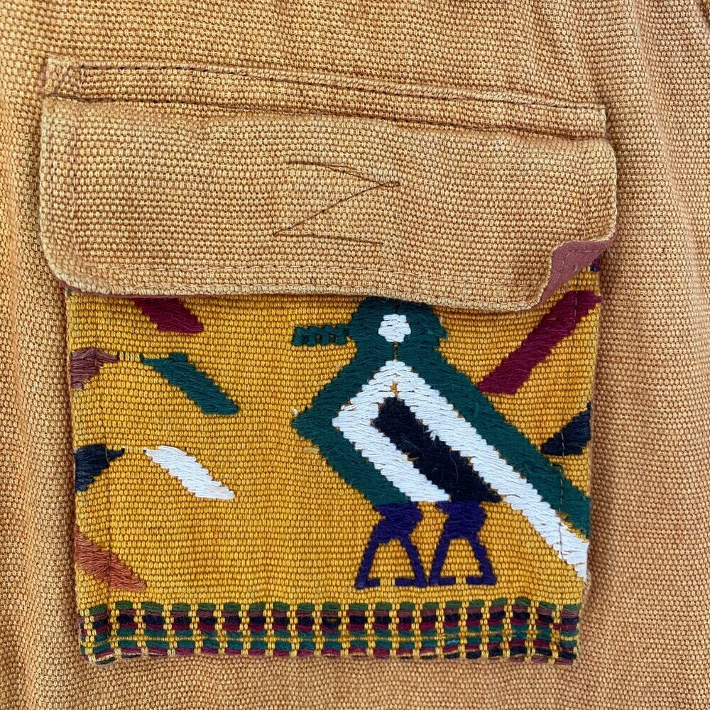 Vintage Mexican Style Embroidered Cotton Vest Mustard Yellow - Picture 5 of 9